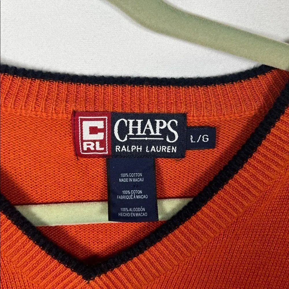 Ralph Lauren Chaps Men's Orange V-Neck Sweater size L